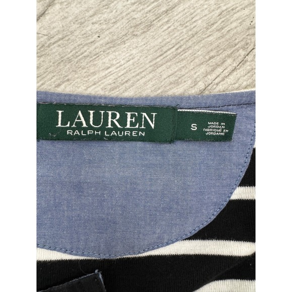Lauren Ralph Lauren Womens Striped 3/4 Sleeve Button-Up Top Black/White - Picture 4 of 8